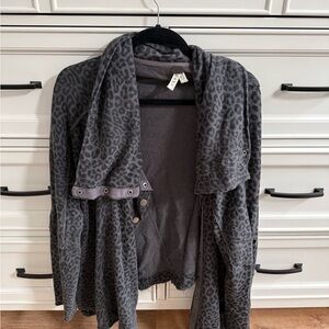 Gray Free People Leopard Print Cardigan